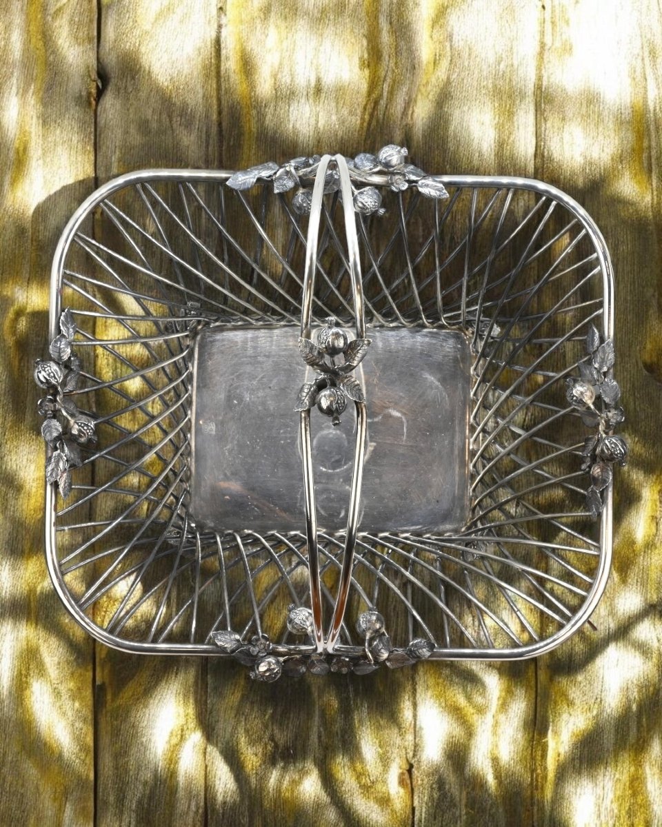 Sterling Silver Bread Basket - Italy, 20th Century-photo-3